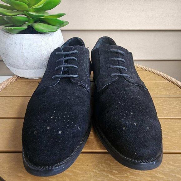 Stacy Adams Black Suede Leather Oxford Men’s 11 Lace-Up Dress Shoe Smart Casual - Picture 2 of 10